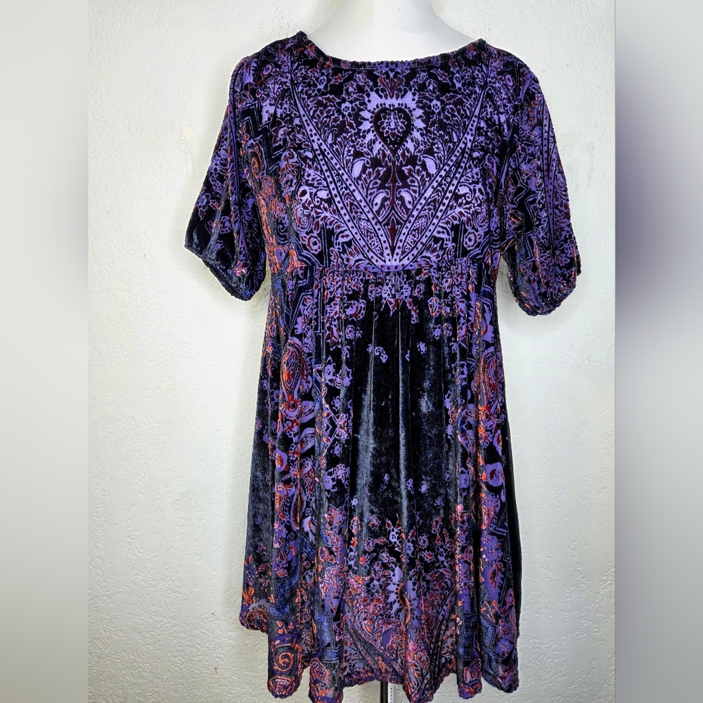 Free People Mirror Mirror Velvet Mini Dress Size Small Purple Black Keyhole Back